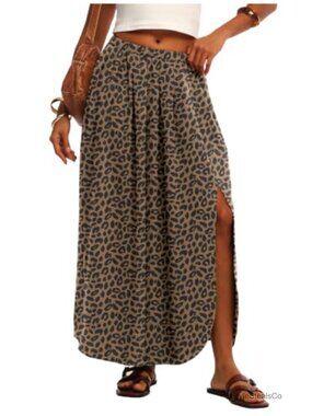 Maxi Skirt High Waisted Flowy A Line with Side Slit Spring Summer